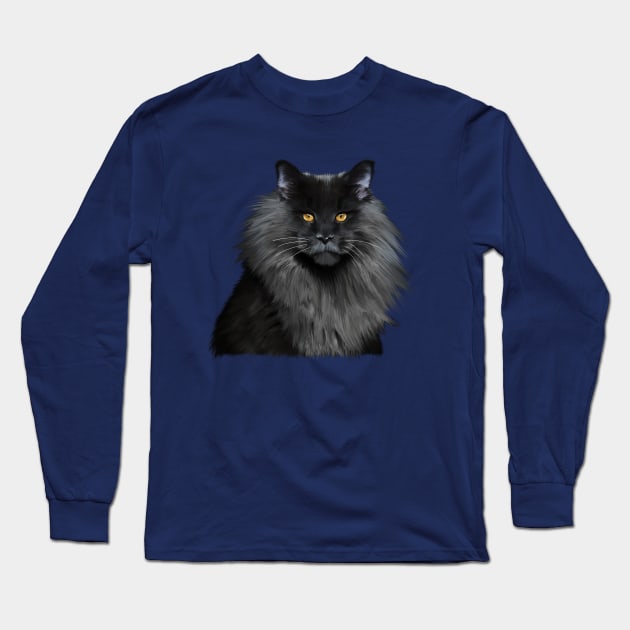 Black Main Coon Cat, Love Main Coon Cats Long Sleeve T-Shirt by dukito